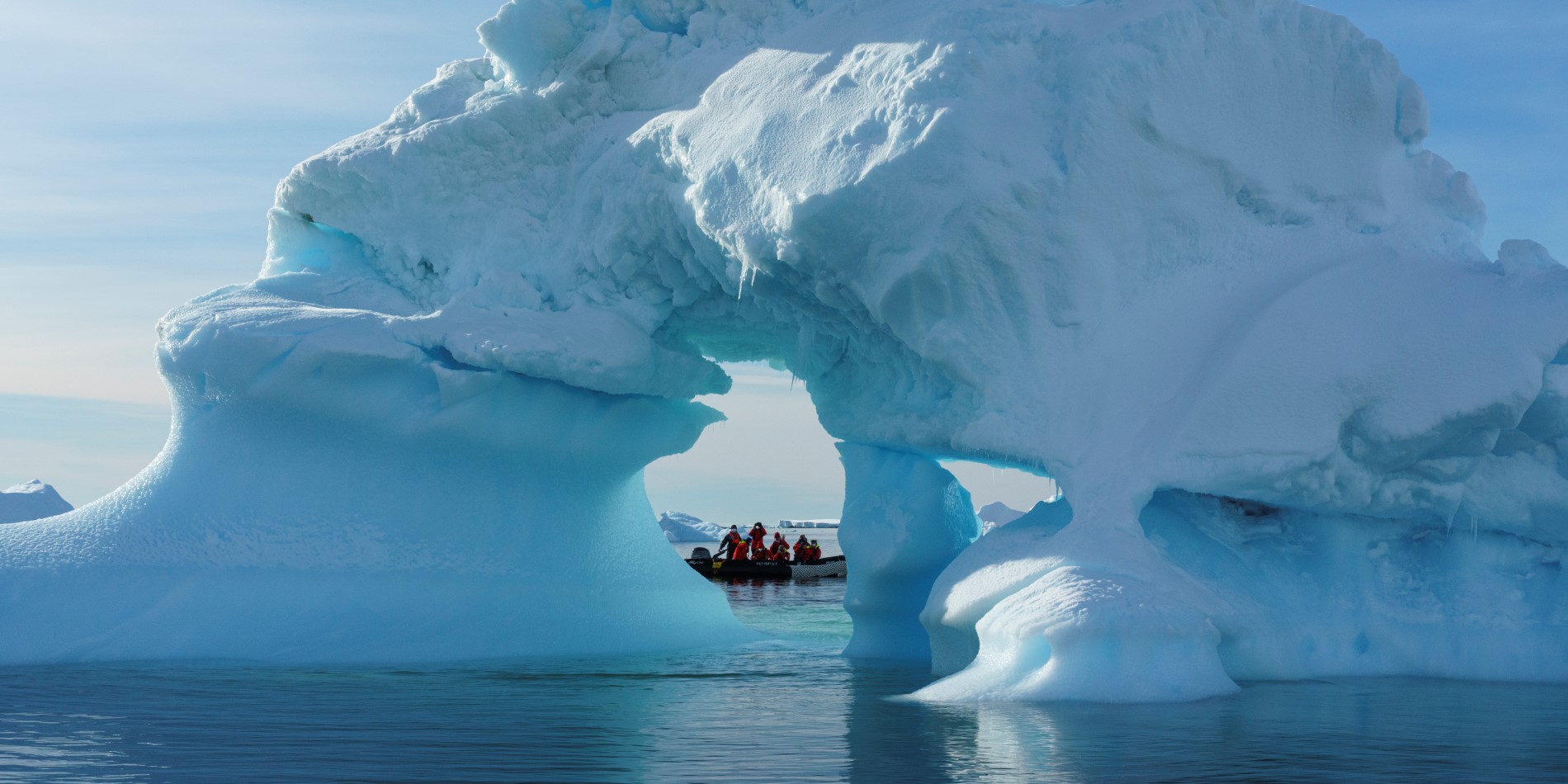 Expedition boat and icebergs in Antarctica