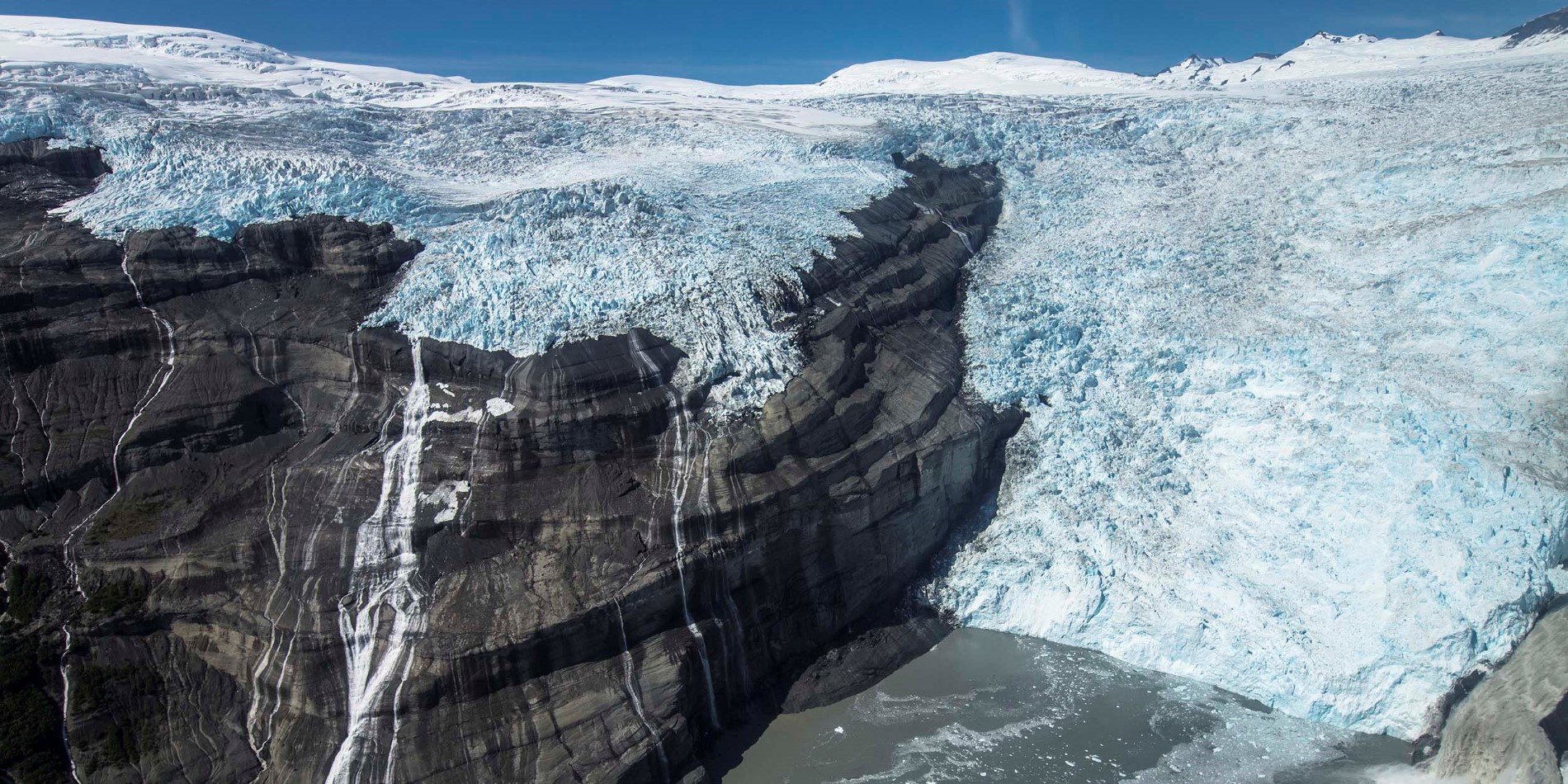 Powerful glaciers dominate the landscape.