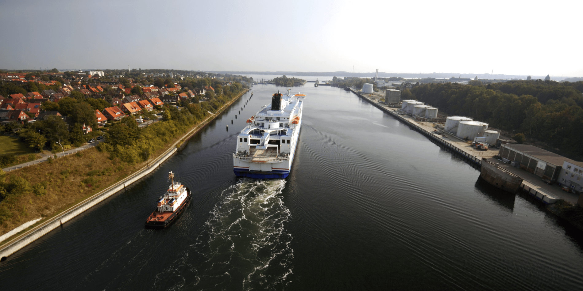 Tug and Cruise ship near the Kiel Canal lock.