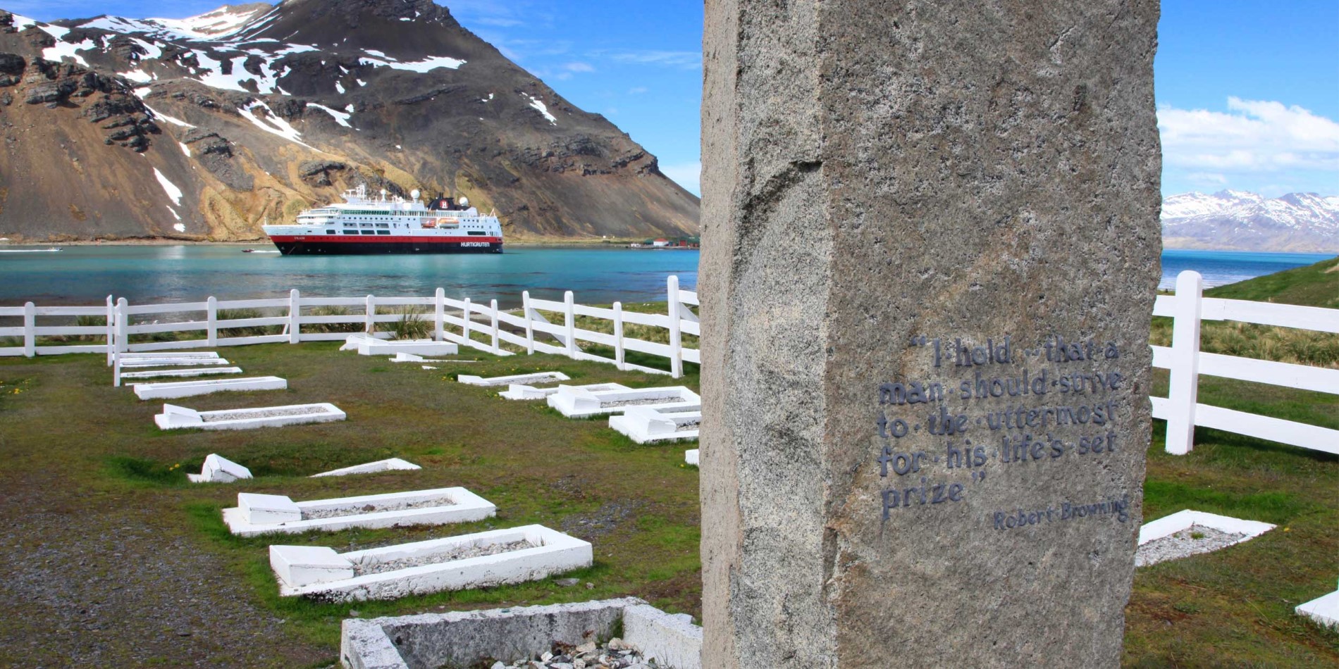 The grave of Ernest Shackleton in Grytviken, South Georgia