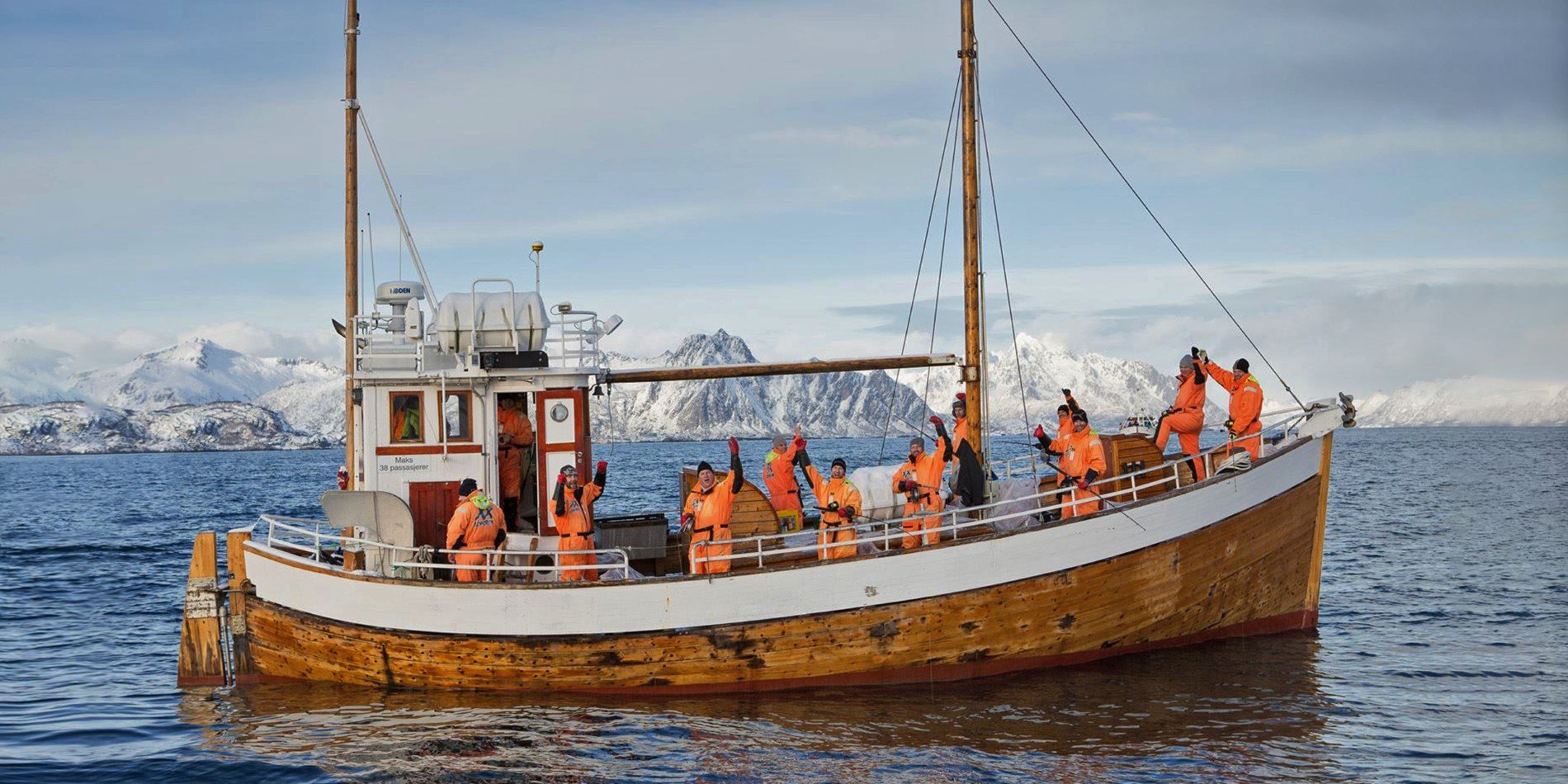 Fishing boat in winter in Lofoten