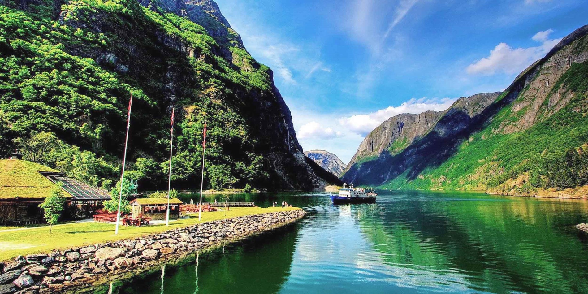 A body of water with Nærøyfjord in the background