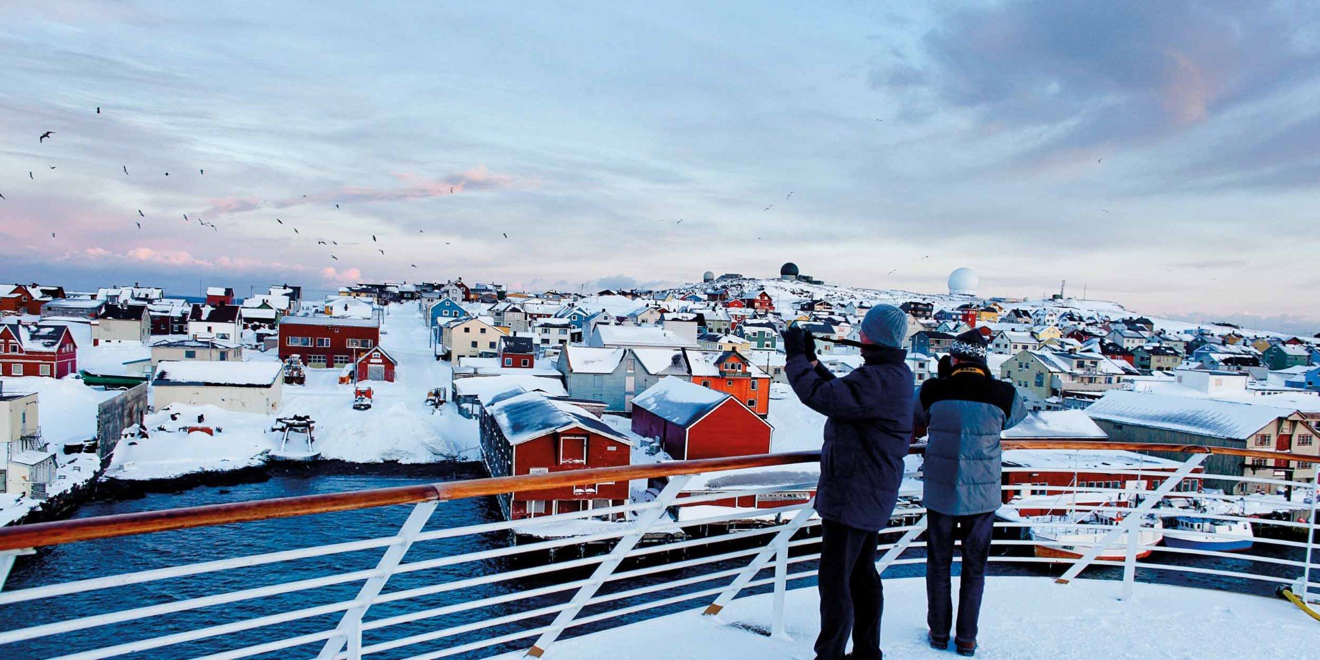 Vardø seen from out on deck, winter